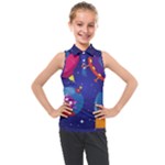 Cartoon Funny Aliens With Ufo Duck Starry Sky Set Kids  Sleeveless Polo T-Shirt