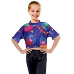 Cartoon Funny Aliens With Ufo Duck Starry Sky Set Kids Mock Neck T-Shirt