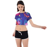Cartoon Funny Aliens With Ufo Duck Starry Sky Set Tie Back Short Sleeve Crop T-Shirt