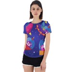 Cartoon Funny Aliens With Ufo Duck Starry Sky Set Back Cut Out Sport T-Shirt