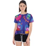 Cartoon Funny Aliens With Ufo Duck Starry Sky Set Open Back Sport T-Shirt