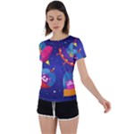 Cartoon Funny Aliens With Ufo Duck Starry Sky Set Back Circle Cutout Sports T-Shirt