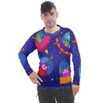 Cartoon Funny Aliens With Ufo Duck Starry Sky Set Men s Pique Long Sleeve T-Shirt