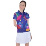 Cartoon Funny Aliens With Ufo Duck Starry Sky Set Women s Polo T-Shirt