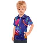Cartoon Funny Aliens With Ufo Duck Starry Sky Set Kids  Polo T-Shirt