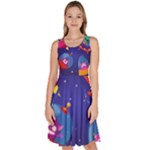 Cartoon Funny Aliens With Ufo Duck Starry Sky Set Knee Length Skater Dress With Pockets