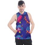 Cartoon Funny Aliens With Ufo Duck Starry Sky Set Men s Sleeveless Hoodie