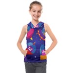 Cartoon Funny Aliens With Ufo Duck Starry Sky Set Kids  Sleeveless Hoodie