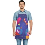 Cartoon Funny Aliens With Ufo Duck Starry Sky Set Kitchen Apron