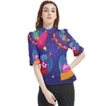 Cartoon Funny Aliens With Ufo Duck Starry Sky Set Frill Neck Blouse
