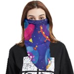 Cartoon Funny Aliens With Ufo Duck Starry Sky Set Face Covering Bandana (Triangle)