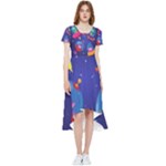 Cartoon Funny Aliens With Ufo Duck Starry Sky Set High Low Boho Dress