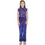 Cartoon Funny Aliens With Ufo Duck Starry Sky Set Kids  Sleeveless Ruffle Edge Band Collar Chiffon One Piece