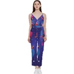 Cartoon Funny Aliens With Ufo Duck Starry Sky Set V-Neck Camisole Jumpsuit