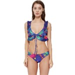 Cartoon Funny Aliens With Ufo Duck Starry Sky Set Low Cut Ruffle Edge Bikini Set