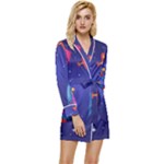 Cartoon Funny Aliens With Ufo Duck Starry Sky Set Long Sleeve Satin Robe