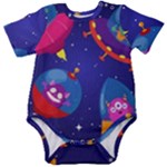 Cartoon Funny Aliens With Ufo Duck Starry Sky Set Baby Short Sleeve Bodysuit