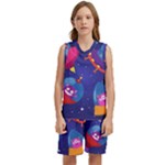 Cartoon Funny Aliens With Ufo Duck Starry Sky Set Kids  Basketball Mesh Set