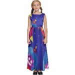 Cartoon Funny Aliens With Ufo Duck Starry Sky Set Kids  Satin Sleeveless Maxi Dress
