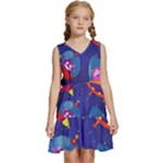 Cartoon Funny Aliens With Ufo Duck Starry Sky Set Kids  Sleeveless Tiered Mini Dress