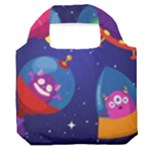 Cartoon Funny Aliens With Ufo Duck Starry Sky Set Premium Foldable Grocery Recycle Bag
