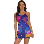 Cartoon Funny Aliens With Ufo Duck Starry Sky Set 2-in-1 Flare Activity Dress