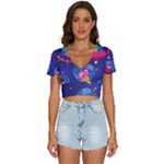 Cartoon Funny Aliens With Ufo Duck Starry Sky Set V-Neck Crop Top