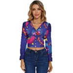 Cartoon Funny Aliens With Ufo Duck Starry Sky Set Long Sleeve V-Neck Top