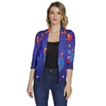Cartoon Funny Aliens With Ufo Duck Starry Sky Set Women s Draped Front 3/4 Sleeve Shawl Collar Jacket