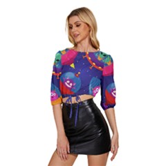 Mid Sleeve Drawstring Hem Top 