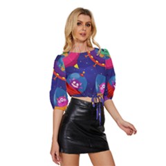 Mid Sleeve Drawstring Hem Top 