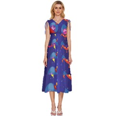 V-Neck Drawstring Shoulder Sleeveless Maxi Dress 