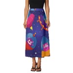 Cartoon Funny Aliens With Ufo Duck Starry Sky Set Classic Midi Chiffon Skirt