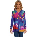 Cartoon Funny Aliens With Ufo Duck Starry Sky Set Long Sleeve Drawstring Hooded Top