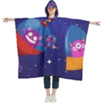 Cartoon Funny Aliens With Ufo Duck Starry Sky Set Women s Hooded Rain Ponchos
