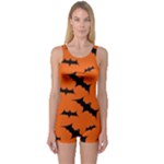Halloween Card With Bats Flying Pattern One Piece Boyleg Swimsuit