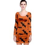 Halloween Card With Bats Flying Pattern Long Sleeve Bodycon Dress