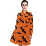 Halloween Card With Bats Flying Pattern Long Sleeve Chiffon Shirt Dress