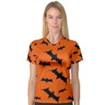 Halloween Card With Bats Flying Pattern V-Neck Sport Mesh T-Shirt