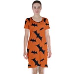 Halloween Card With Bats Flying Pattern Short Sleeve Nightdress