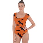 Halloween Card With Bats Flying Pattern Short Sleeve Leotard 