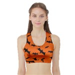Halloween Card With Bats Flying Pattern Sports Bra with Border