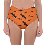 Halloween Card With Bats Flying Pattern Reversible High-Waist Bikini Bottoms