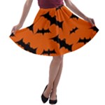 Halloween Card With Bats Flying Pattern A-line Skater Skirt