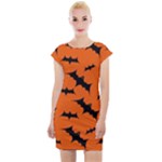 Halloween Card With Bats Flying Pattern Cap Sleeve Bodycon Dress