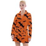 Halloween Card With Bats Flying Pattern Women s Long Sleeve Casual Dress
