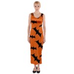 Halloween Card With Bats Flying Pattern Fitted Maxi Dress