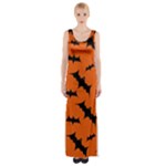 Halloween Card With Bats Flying Pattern Thigh Split Maxi Dress