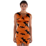 Halloween Card With Bats Flying Pattern Wrap Front Bodycon Dress