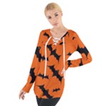 Halloween Card With Bats Flying Pattern Tie Up T-Shirt